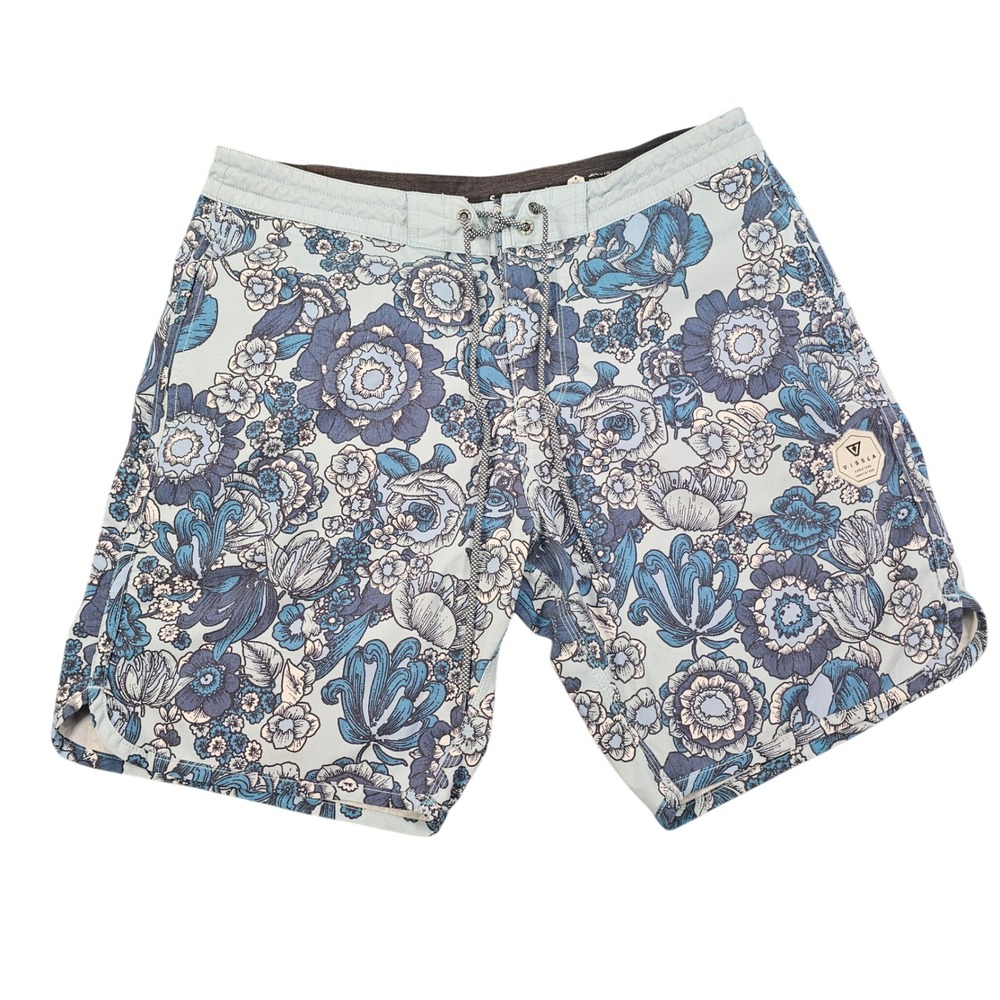 Vissla Mens Floral Board Shorts Blue Aqua Coconut Surf Trunks Size 34 Surf Beach